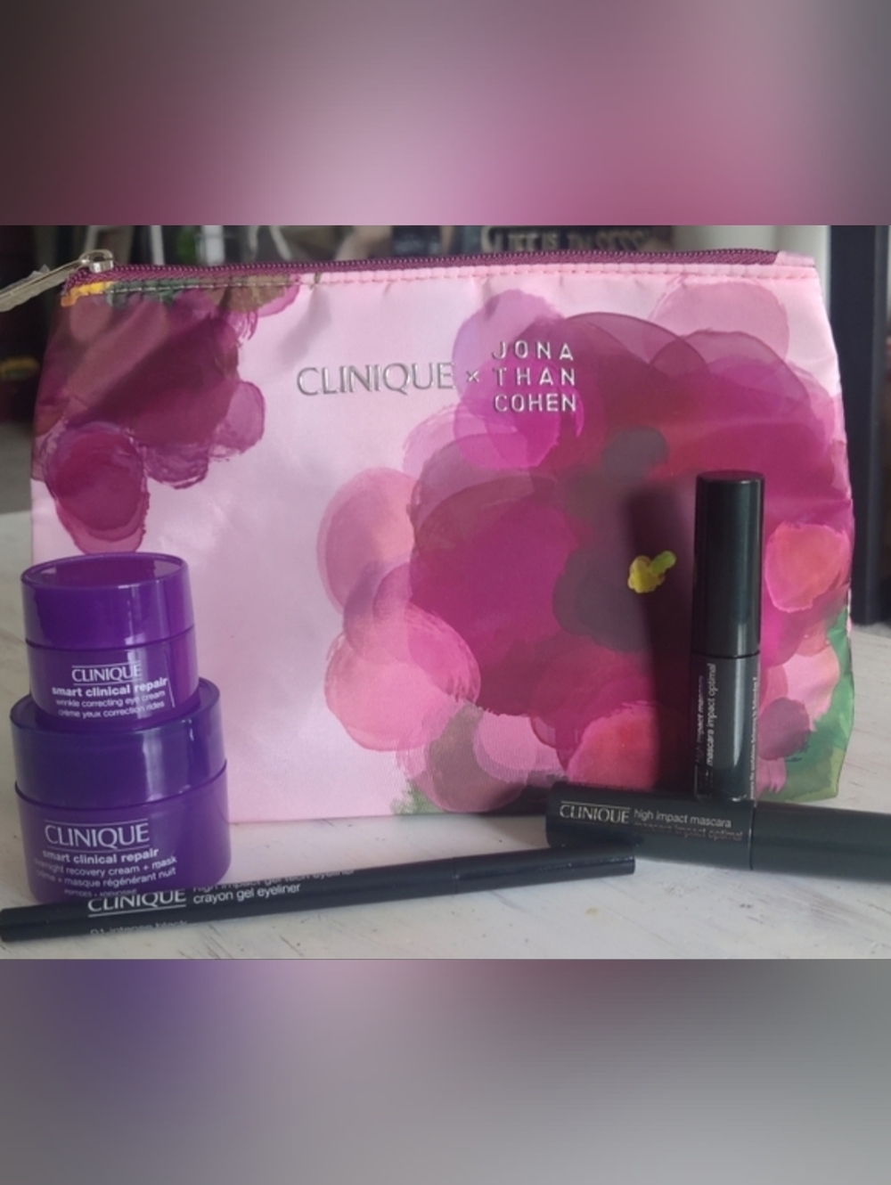 Clinique + Jonathan Cohen Makeup Bag, Eyeliner, 2 Mascara, & Smart Repair Lotion